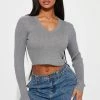Fashion Nova Sheila Ribbed Crop Sweater - Heather Grey