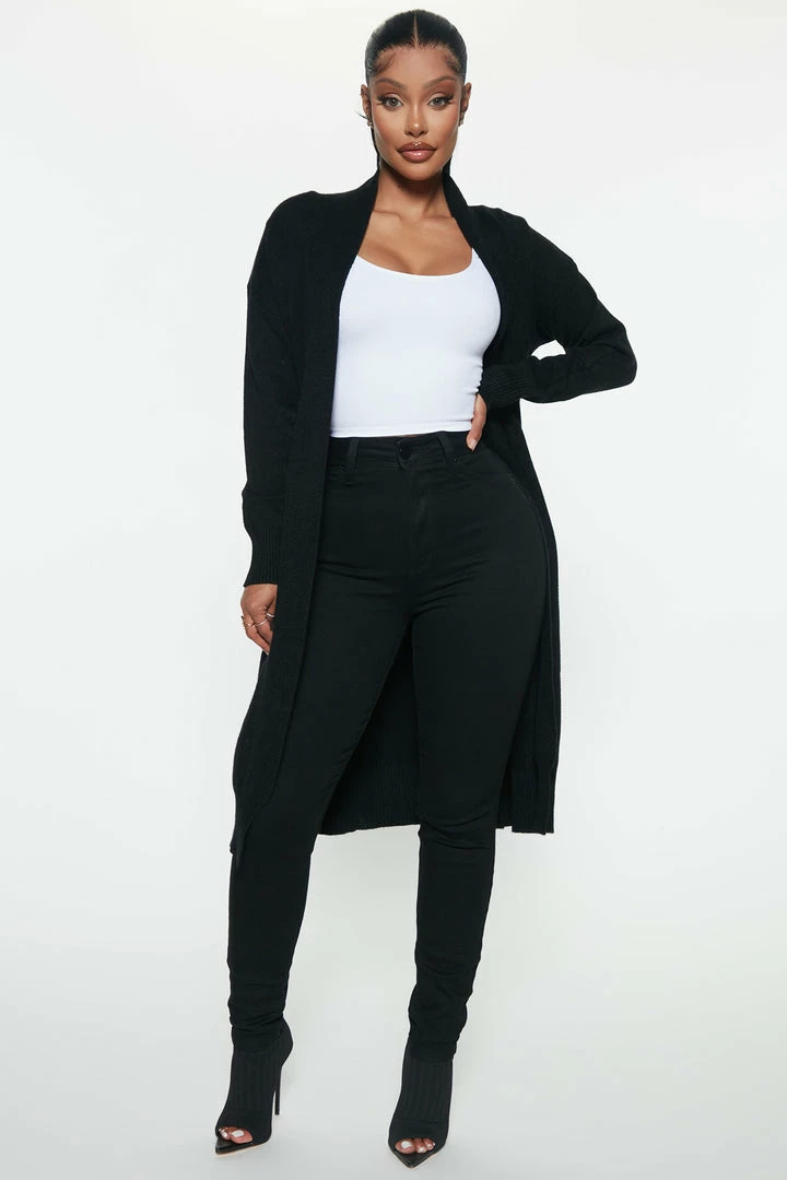 Fashion Nova Cardigans Warms Your Heart Sweater Duster - Black