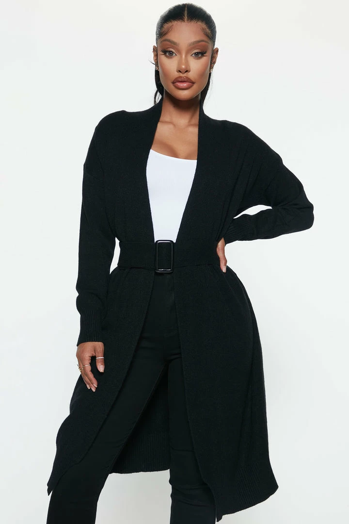 Fashion Nova Cardigans Warms Your Heart Sweater Duster - Black
