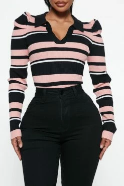 Hot Sale ✔️ Fashion Nova Pullovers Central Park Striped Puff Sleeve Sweater - Black/combo ✨ 9 Fashion Nova Pullovers Central Park Striped Puff Sleeve Sweater - Black/combo