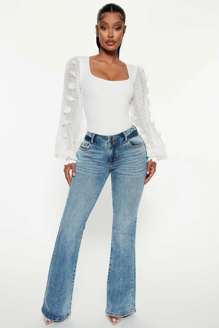 Fashion Nova Flirty Flowers Puff Sleeve Pullover - Ivory Pullovers
