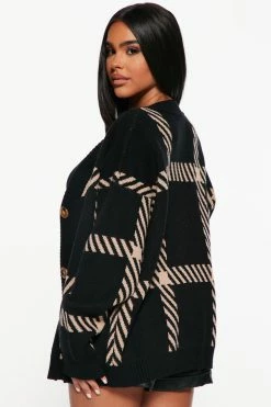 Fashion Nova Cardigans Book Smart Boyfriend Cardigan - Black/combo