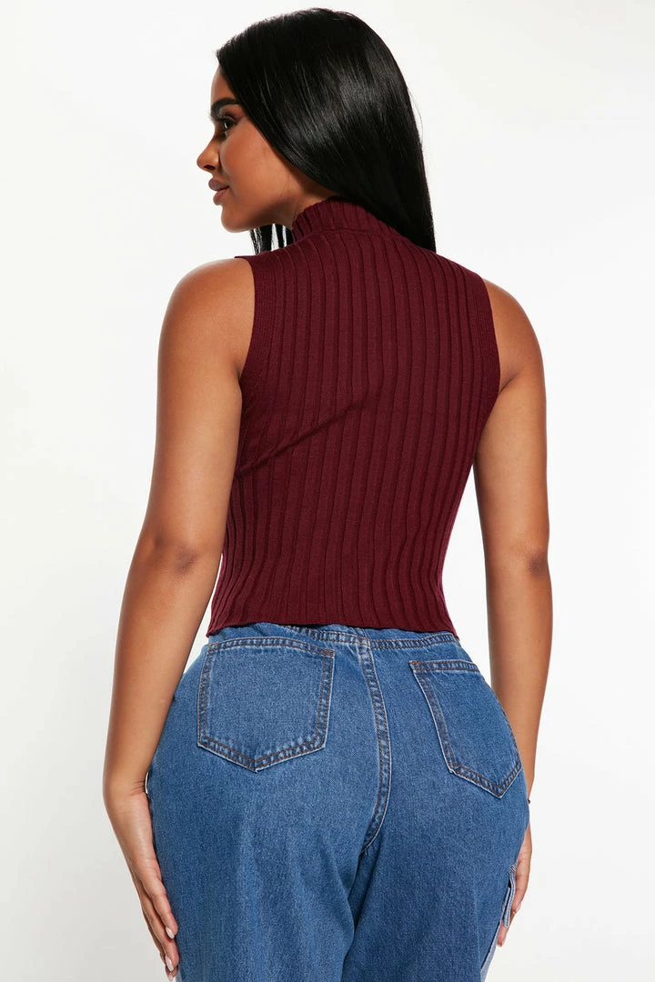 Discount ๐ฏ Fashion Nova Debby Ribbed Mock Neck Sweater Tank - Burgundy ๐งจ 3 Fashion Nova Debby Ribbed Mock Neck Sweater Tank - Burgundy