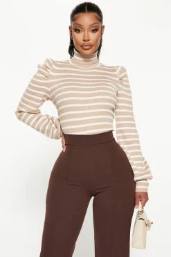 Fashion Nova Toxic Touch Turtleneck Sweater - Mocha/combo