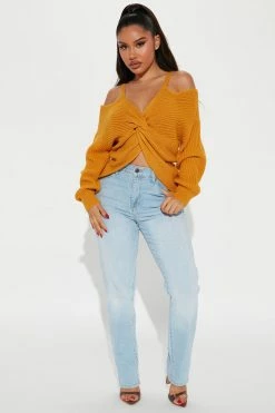 Fashion Nova Pullovers Fall Fave Twist Sweater - Mustard