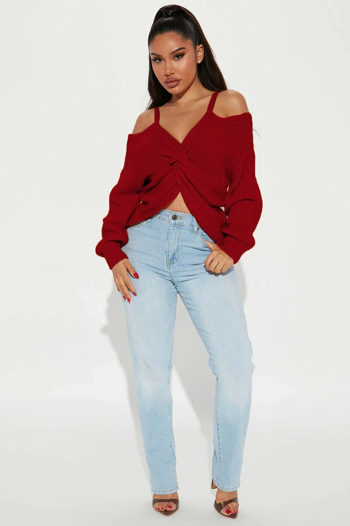 Fashion Nova Fall Fave Twist Sweater - Rust Pullovers