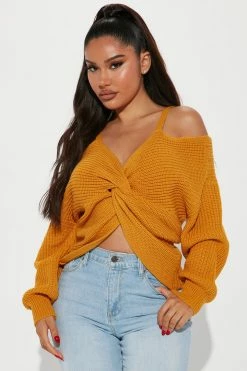 Fashion Nova Pullovers Fall Fave Twist Sweater - Mustard