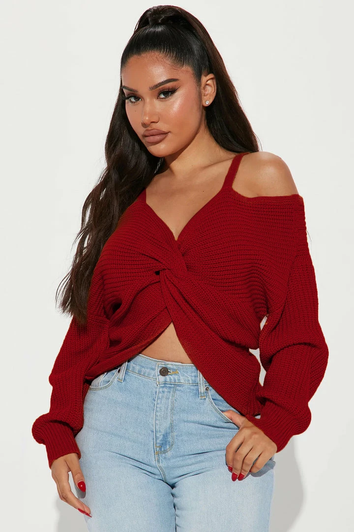 Fashion Nova Fall Fave Twist Sweater - Rust Pullovers