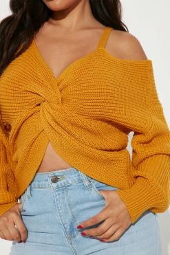 Fashion Nova Pullovers Fall Fave Twist Sweater - Mustard