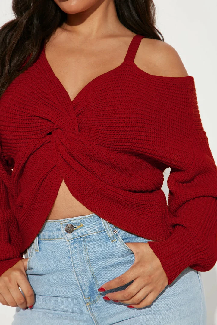Fashion Nova Fall Fave Twist Sweater - Rust Pullovers