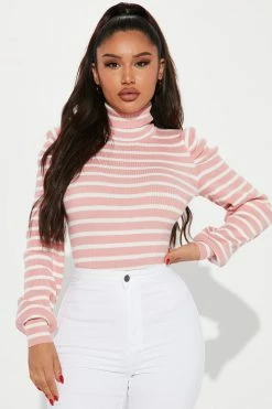 Fashion Nova Pullovers Toxic Touch Turtleneck Sweater - Rose/Combo