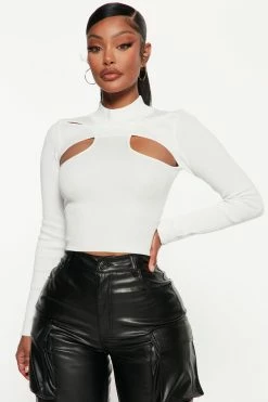 Fashion Nova Pullovers What's Up Buttercup Cut Out Sweater Top - White