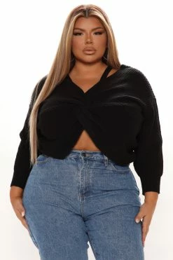 Fashion Nova Fall Fave Twist Sweater - Black