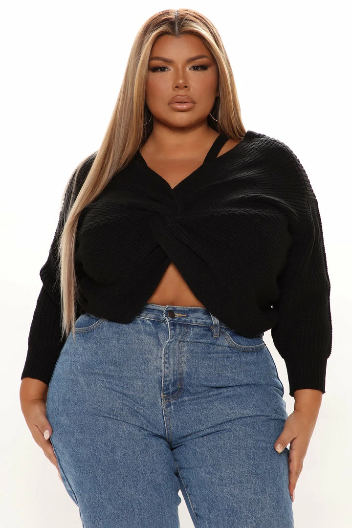 Fashion Nova Fall Fave Twist Sweater - Black