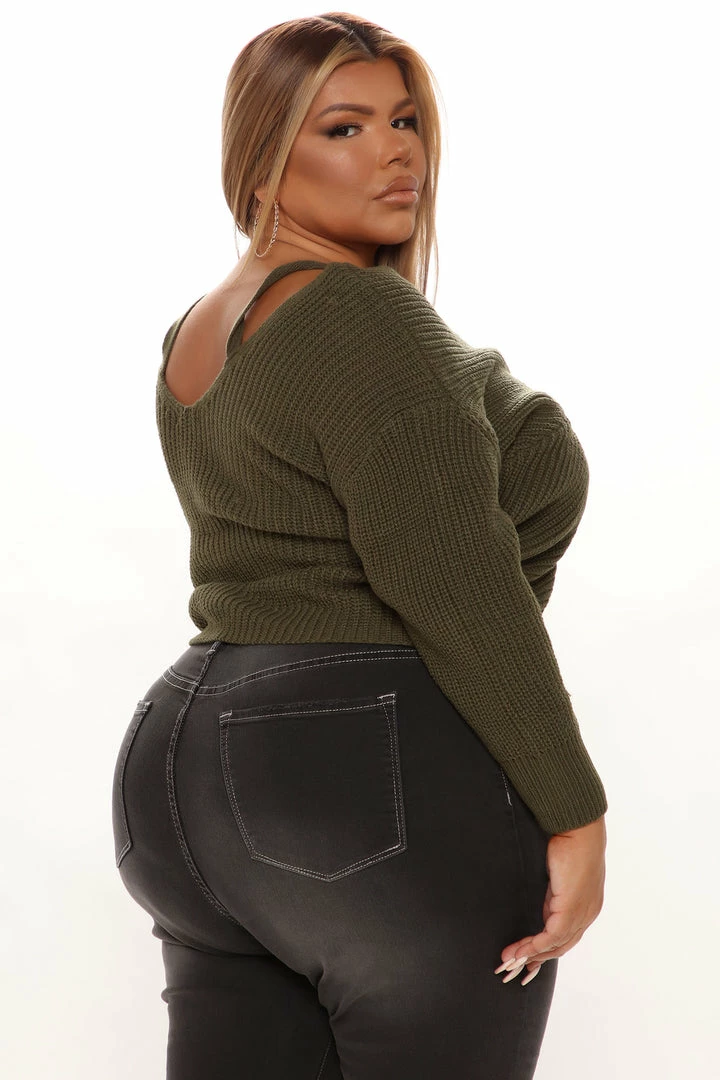 Fashion Nova Fall Fave Twist Sweater - Olive