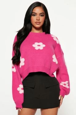 Fashion Nova Pullovers Lazy Daisy Sweater - Fuchsia/combo