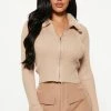 Fashion Nova Clear My Mind Zip Up Cardigan - Camel