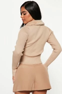 Fashion Nova Clear My Mind Zip Up Cardigan - Camel