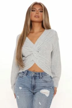 Fashion Nova Pullovers Twisted Stories Sweater - Heather Grey