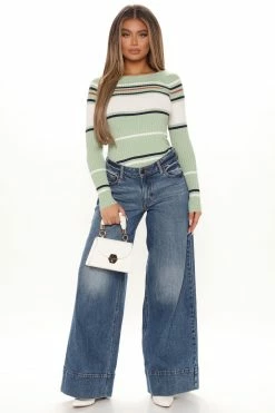 Coupon 🔥 Fashion Nova Stripes For Days Sweater - Sage/combo Pullovers ✔️ 11 Fashion Nova Stripes For Days Sweater - Sage/combo Pullovers