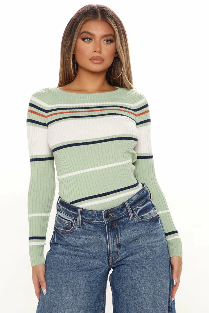 Coupon 🔥 Fashion Nova Stripes For Days Sweater - Sage/combo Pullovers ✔️ 1 Fashion Nova Stripes For Days Sweater - Sage/combo Pullovers