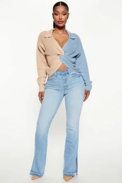 Fashion Nova Feeling Knotty Colorblock Sweater - Blue/combo Pullovers