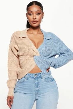 Fashion Nova Feeling Knotty Colorblock Sweater - Blue/combo Pullovers