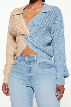 Fashion Nova Feeling Knotty Colorblock Sweater - Blue/combo Pullovers