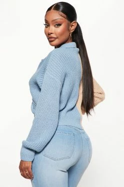 Fashion Nova Feeling Knotty Colorblock Sweater - Blue/combo Pullovers