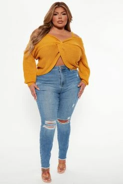 Fashion Nova Pullovers Fall Fave Twist Sweater - Mustard