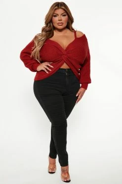 Fashion Nova Fall Fave Twist Sweater - Rust Pullovers