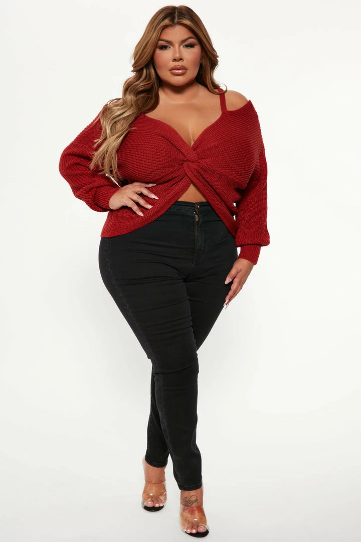 Fashion Nova Fall Fave Twist Sweater - Rust Pullovers