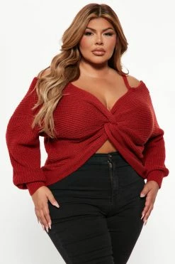 Fashion Nova Fall Fave Twist Sweater - Rust Pullovers