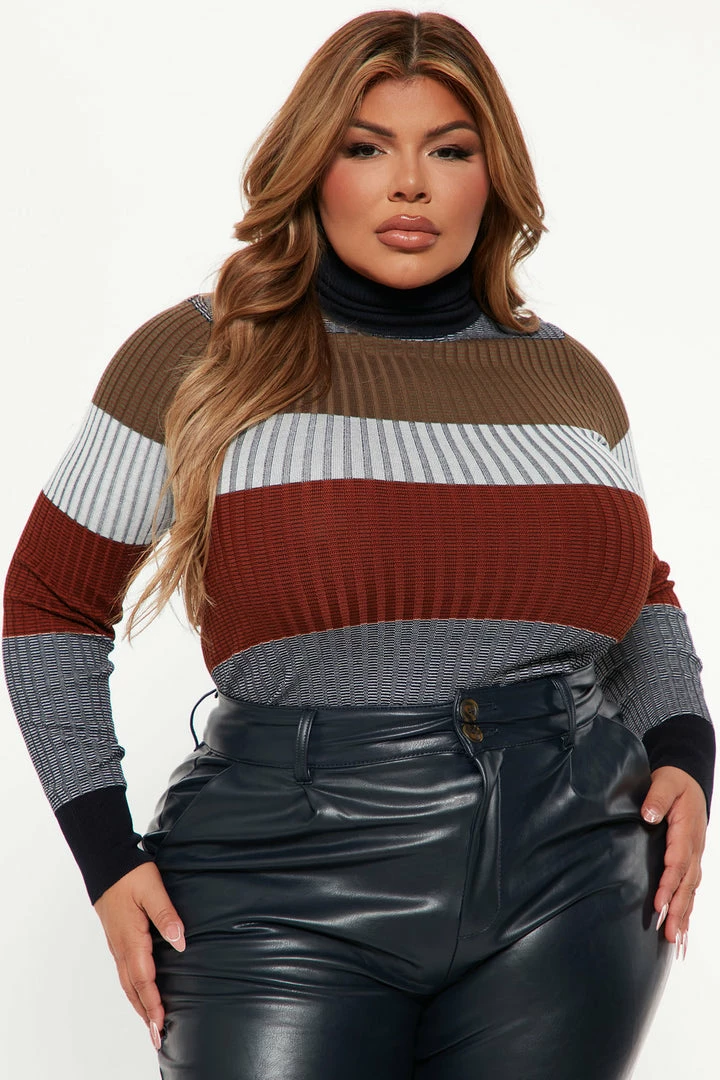 Fashion Nova Pullovers Kyra Turtleneck Ribbed Sweater - Navy/combo