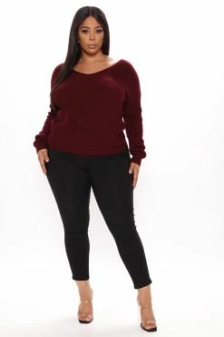 Fashion Nova Falls Favorite Girl Sweater II - Burgundy