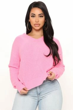 Fashion Nova Falls Favorite Girl Sweater II - Bubblegum Pink Pullovers