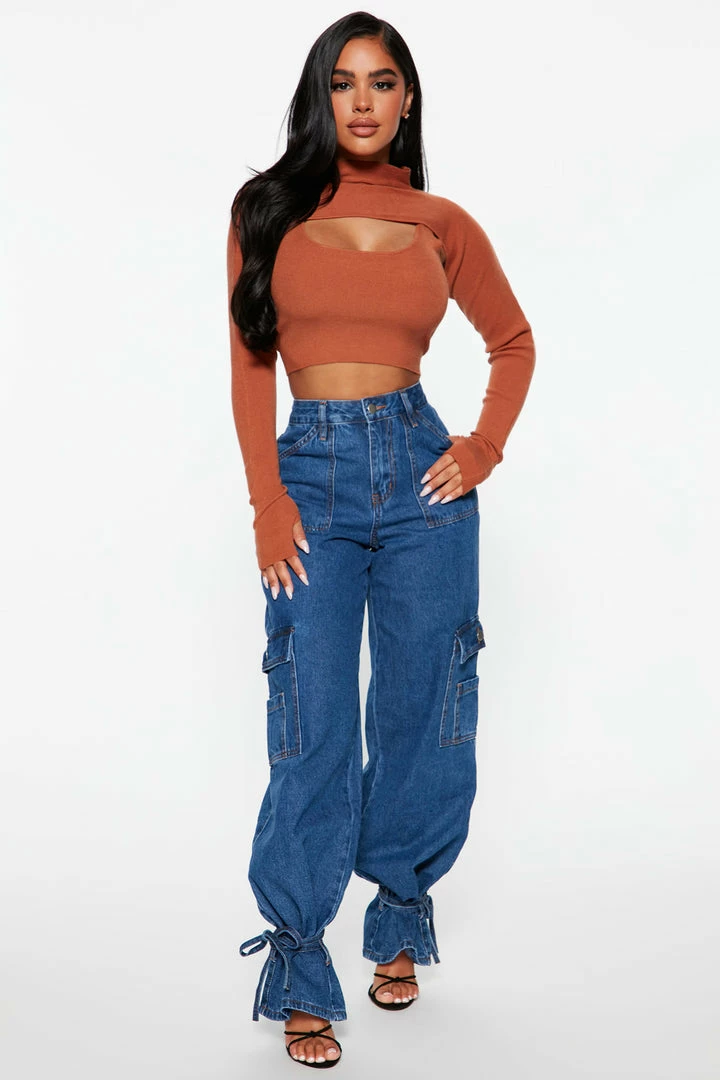 Fashion Nova Feeling Fine Mock Neck Sweater Set - Cognac Pullovers