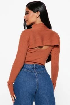 Fashion Nova Feeling Fine Mock Neck Sweater Set - Cognac Pullovers