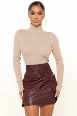 Fashion Nova Pullovers Taylor Crop Turtleneck Sweater - Khaki