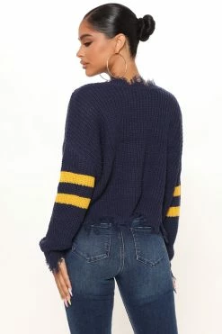Fashion Nova Keeping You Close Distressed Sweater - Navy