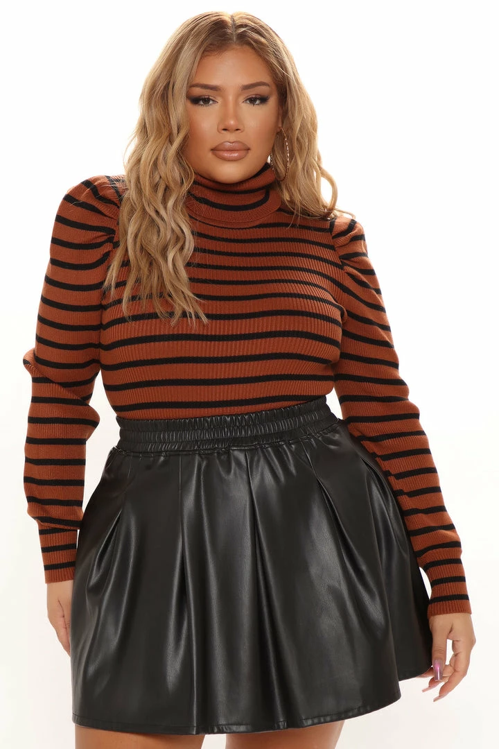 Fashion Nova Toxic Touch Turtleneck Sweater - Brown/combo