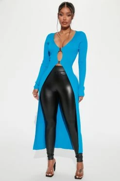 Fashion Nova Cardigans Hot Stuff Duster Cardigan - Blue