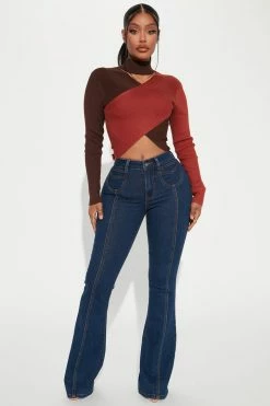 Fashion Nova Pullovers Don't Cross Me Mock Neck Sweater - Brown/combo