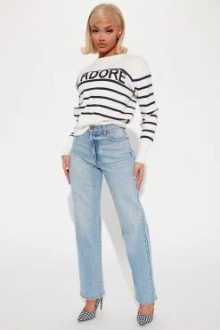 Fashion Nova J'adore Striped Sweater - Ivory Pullovers