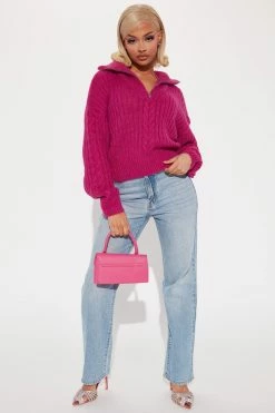 Fashion Nova New View Quarter Zip Sweater - Raspberry Pullovers