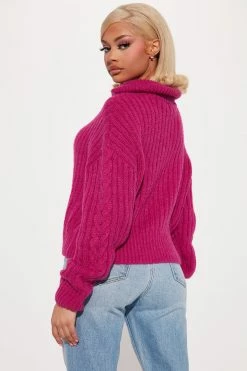 Fashion Nova New View Quarter Zip Sweater - Raspberry Pullovers