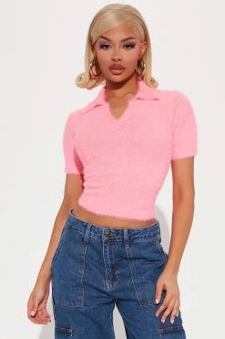 Fashion Nova Pullovers Crushin' On You Polo Sweater - Pink