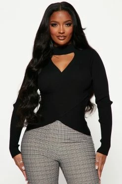 Fashion Nova Turning Looks Criss Cross Mock Neck Sweater - Black