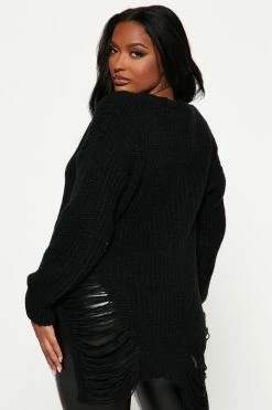 Cheapest 💯 Fashion Nova Rowdy Girl Shredded Sweater - Black 🥰 7 Fashion Nova Rowdy Girl Shredded Sweater - Black