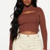 Fashion Nova Anabella Cut Out Turtleneck Sweater - Brown Pullovers
